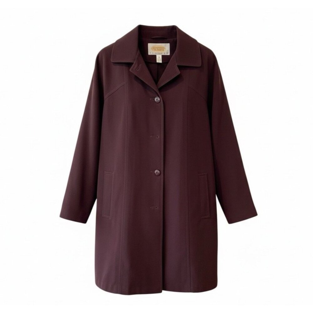 Talbots Petites Burgundy Mid-Length Zip Out Liner Trench Coat Womens Size 8P